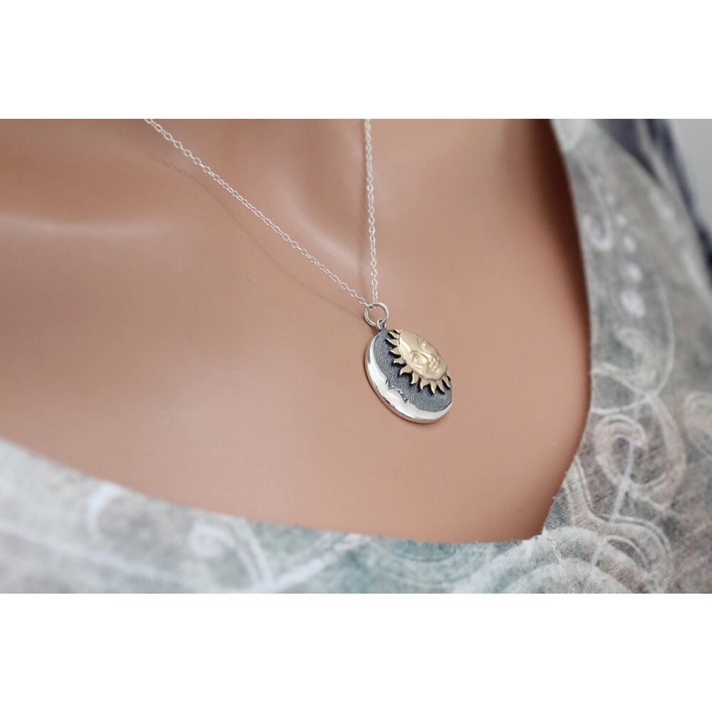 Mixed Metal Sun And Moon Pendant Necklace, Mixed … - image 2